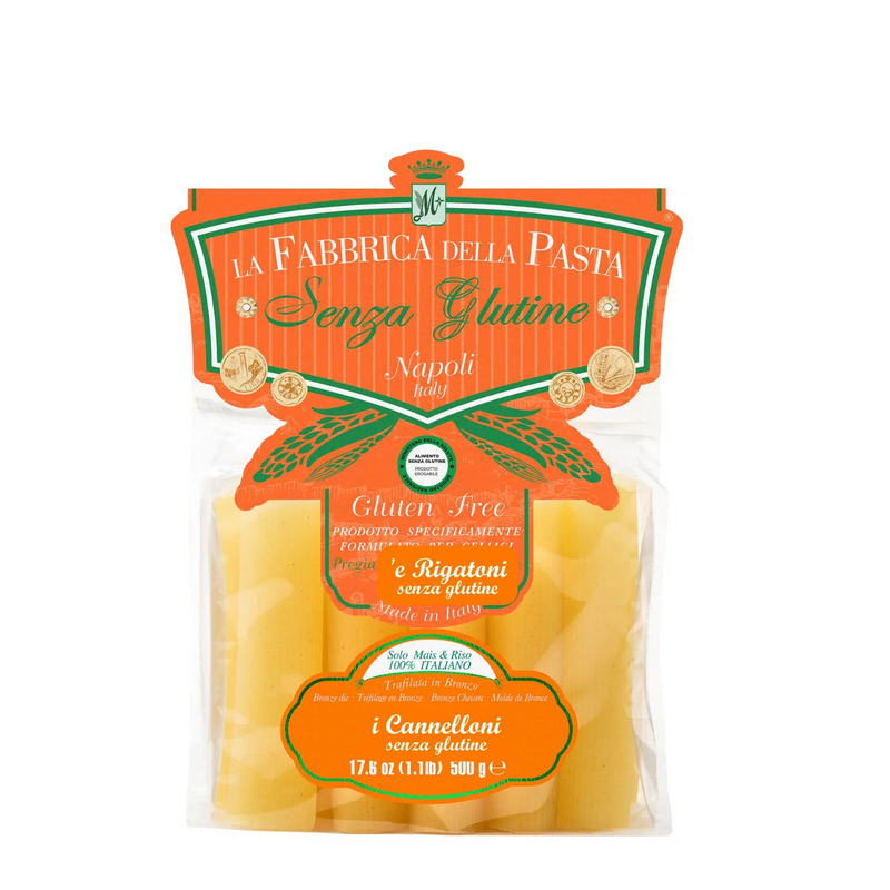 Packaged gluten-free pasta with brand label on a white background