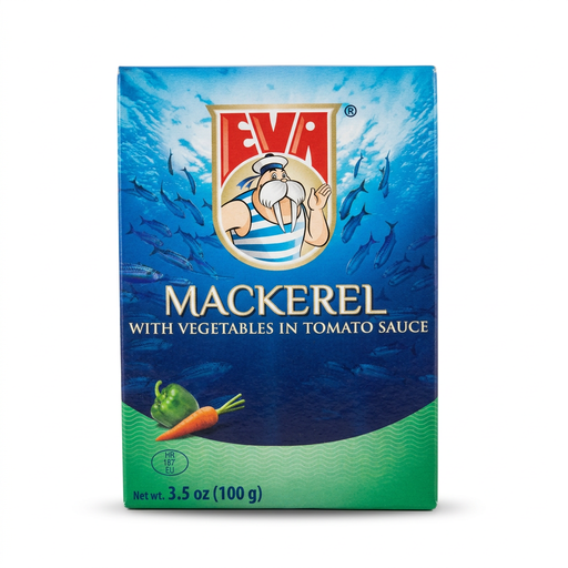 Podravka EVA Mackerel with Vegetables in Tomato Sauce 3.5 oz (100 g), front of package