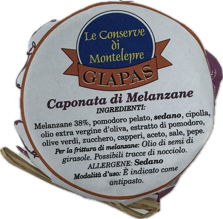Le Conserve Di Montelepre Sicilian Eggplant Caponata, Eggplant Appetizer, 9.82 oz | 280g