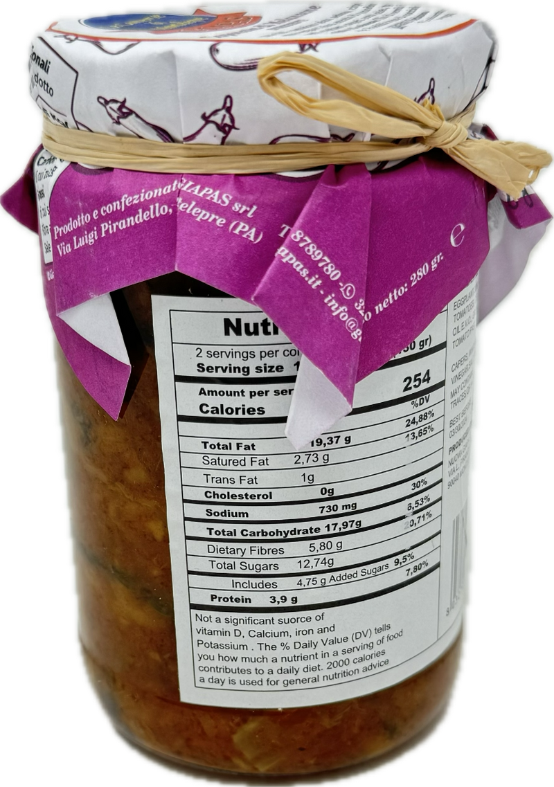 Le Conserve Di Montelepre Sicilian Eggplant Caponata, Eggplant Appetizer, 9.82 oz | 280g