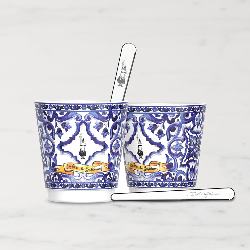 Bialetti Dolce & Gabbana Gift Set – 2 Cups & 2 Stirrers - Blu Mediterraneo