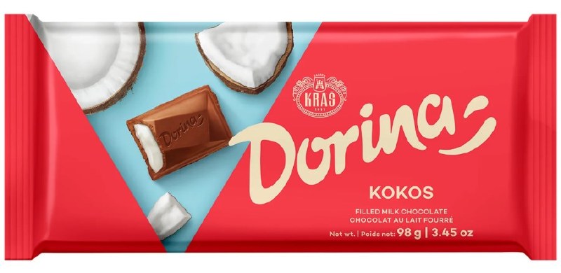 Kras Dorina Milk Chocolate Bar with Coconut Filling, 3.45 oz | 98g