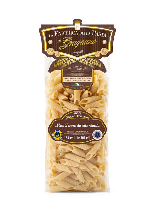 La Fabbrica Della Pasta le Mezze Penne "de zite" Rigate, #524, 17.6 oz | 500g