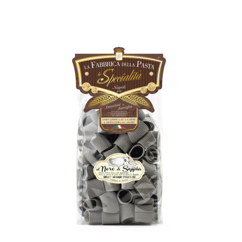 La Fabbrica Della Pasta Squid Ink Mezzi Paccheri Rigati, #595, 17.6 oz | 500g