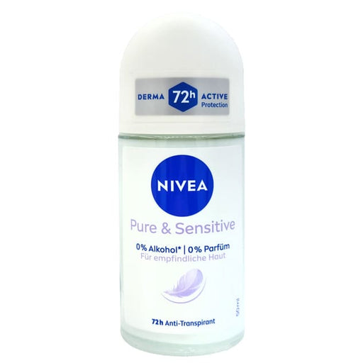 Nivea Pure & Sensitive deodorant bottle on a white background with '3x' text.