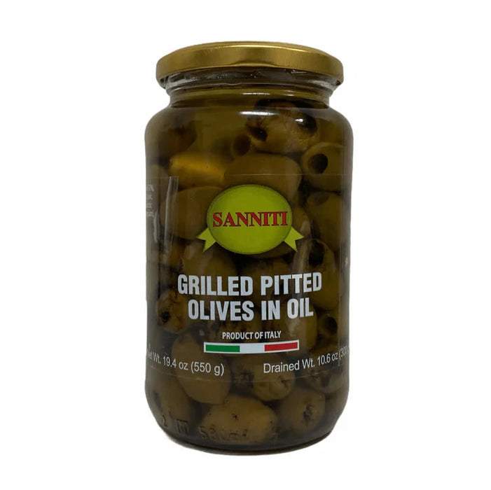 Sanniti Grilled Pitted Olives in Oil, Product of Italy, 19.4 oz | 550g