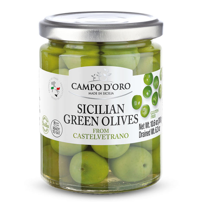 Campo D'Oro Pitted Castelvetrano Green Olives, 10.6 oz | 300g