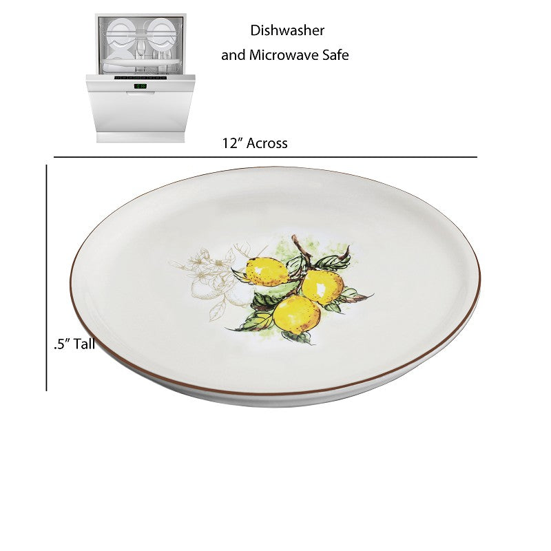 Lorren 2 Piece Round 12" Pizza Serving Platters, Lemon Design