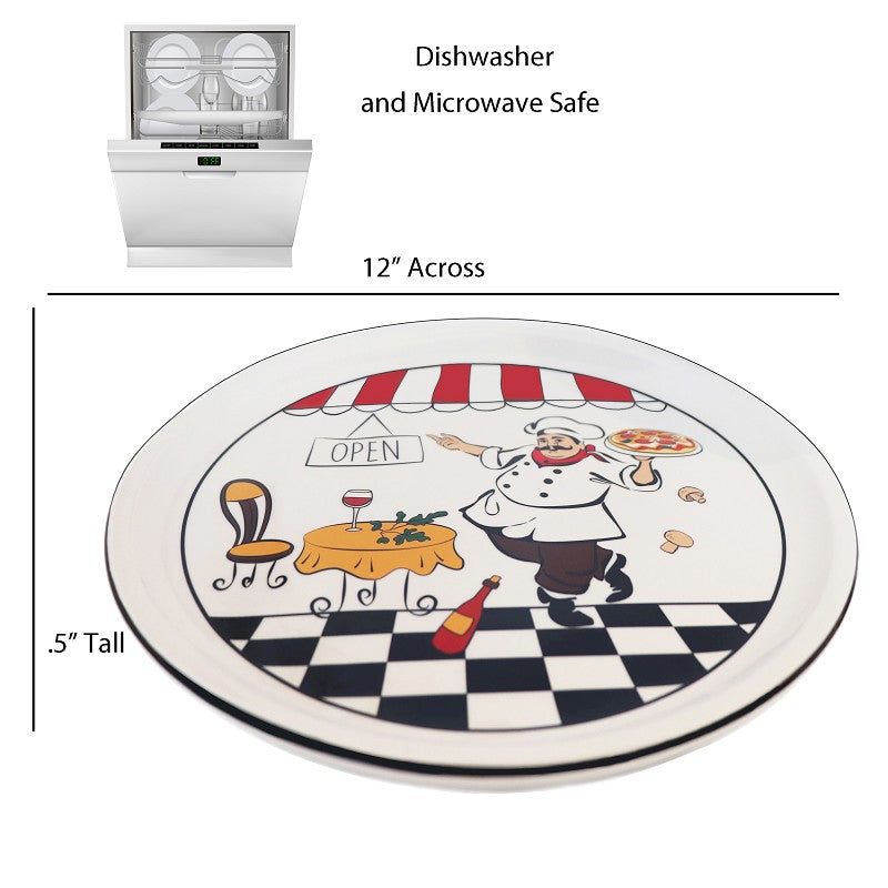 Lorren 2 Piece Round 12" Pizza Serving Platters, Chef Design