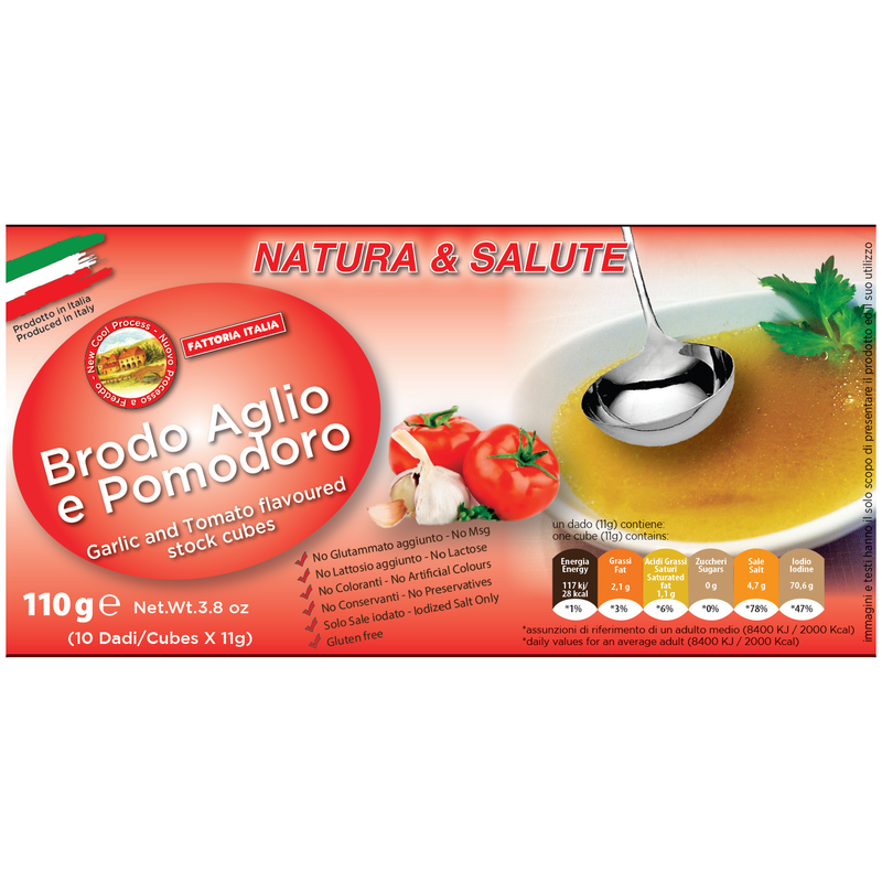 Fattoria Italia Bouillon Cubes: Garlic & Tomato Flavor Stock, 10 cubes, 3.8 oz | 110g