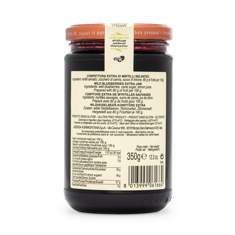 Agrimontana Wild Blueberries Extra Jam, Mirtilli Selvatici, 12.3 oz | 350g