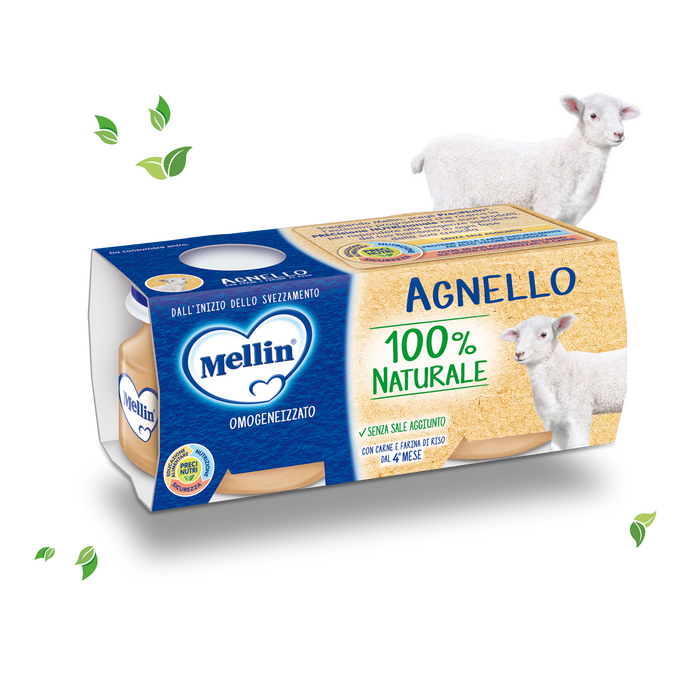 Mellin Omogeneizzato Agnello, Lamb 100" Natural, 4 Months, 2 x 80g - 160g