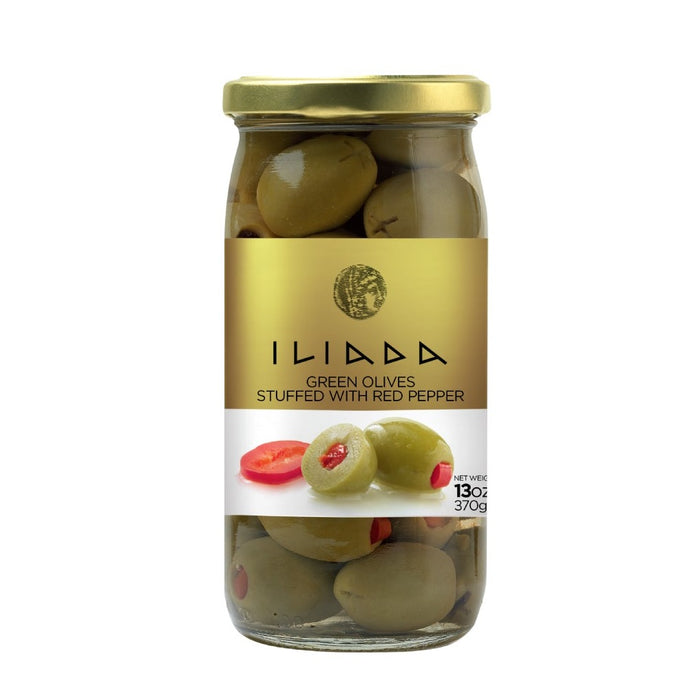 Iliada Green Olives Stuffed With Peppers, 13 oz | 370g