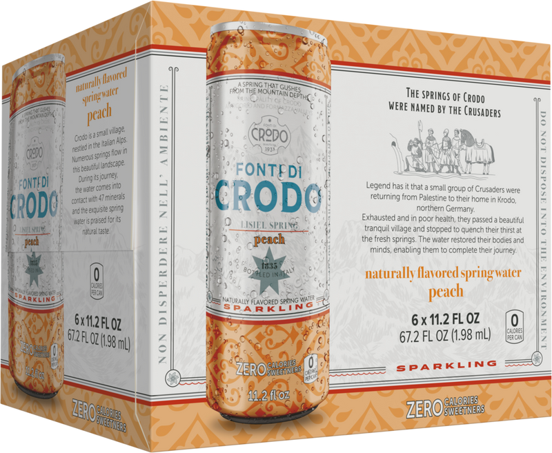 Fonti Di Crodo Peach Sparkling Water, Made in Italy, 6 Pack 11.2 fl oz