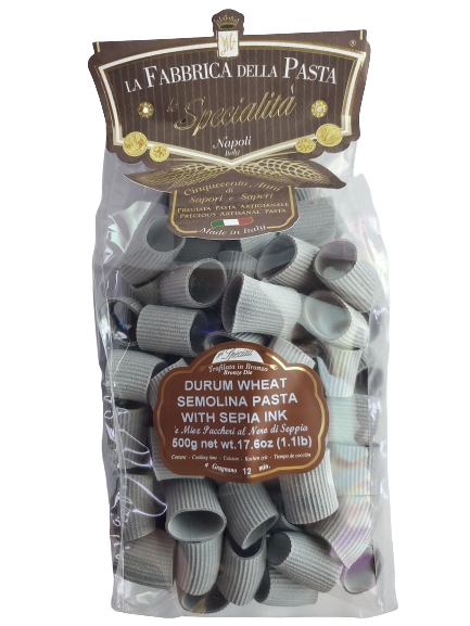 La Fabbrica Della Pasta Squid Ink Mezzi Paccheri Rigati, #595, 17.6 oz | 500g