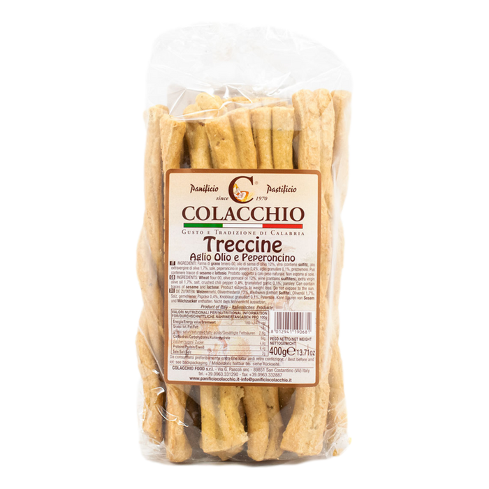 Colacchio Twisted Taralli Garlic Oil and Pepper, Aglio olio e Peperoncino, 14.11 oz | 400g