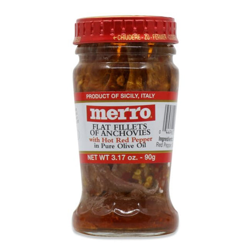 Merro Flats Fillets Anchovies with Hot Pepper, 3.17 oz Jar