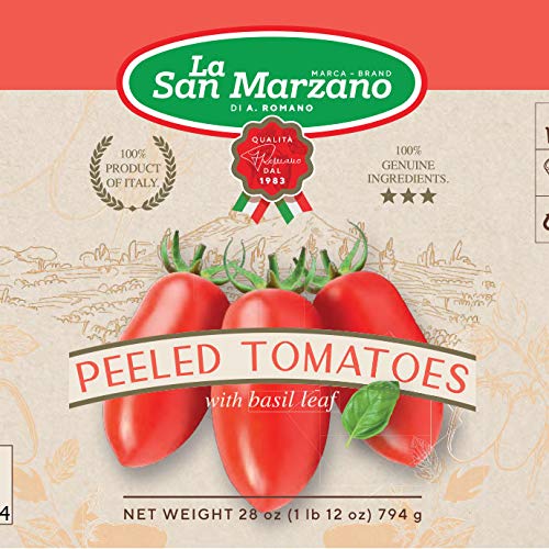 La San Marzano Italian Peeled Tomatoes, with basil Leaf, 28oz