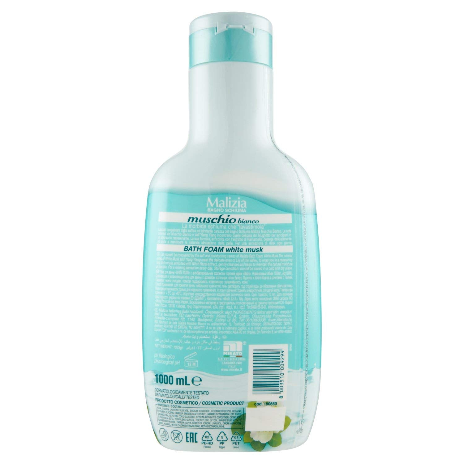 Mirato Malizia Bath Foam White Musk, Muschio Bianco, 1000ml — Piccolo's ...