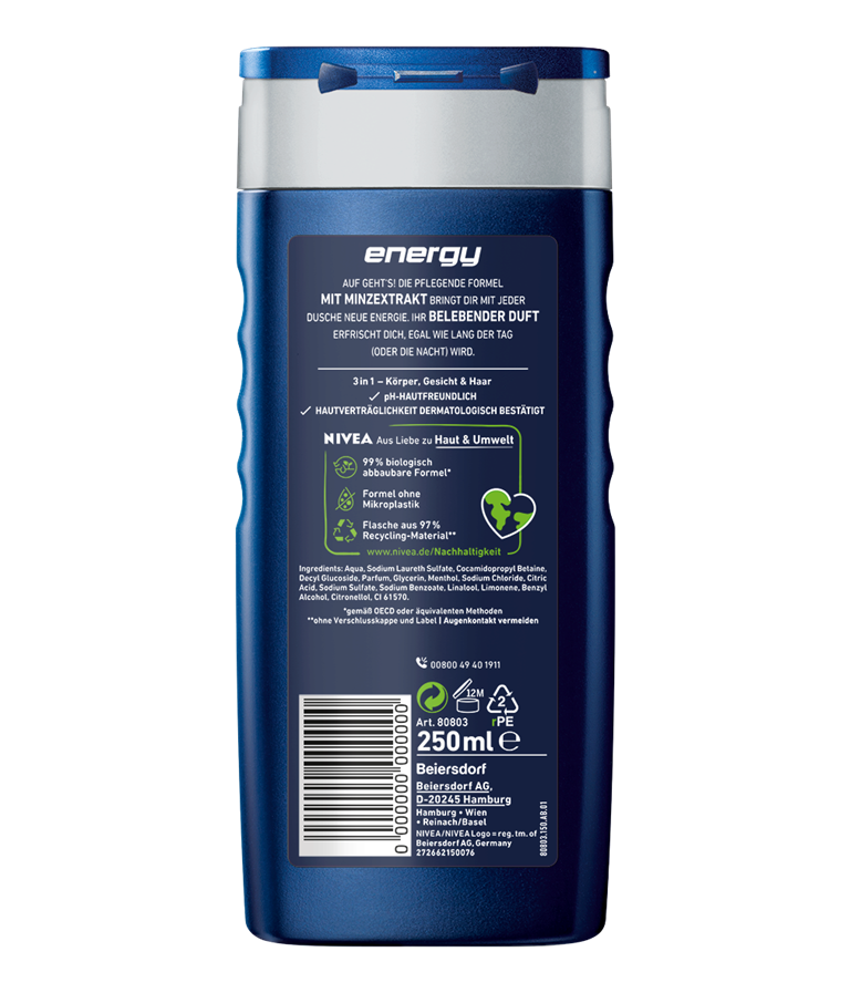 Nivea Men Shower Gel, Energy, 24H Fresh Effect, 8.5 oz | 250ml