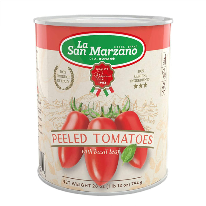 La San Marzano Italian Peeled Tomatoes, with basil Leaf, 28oz