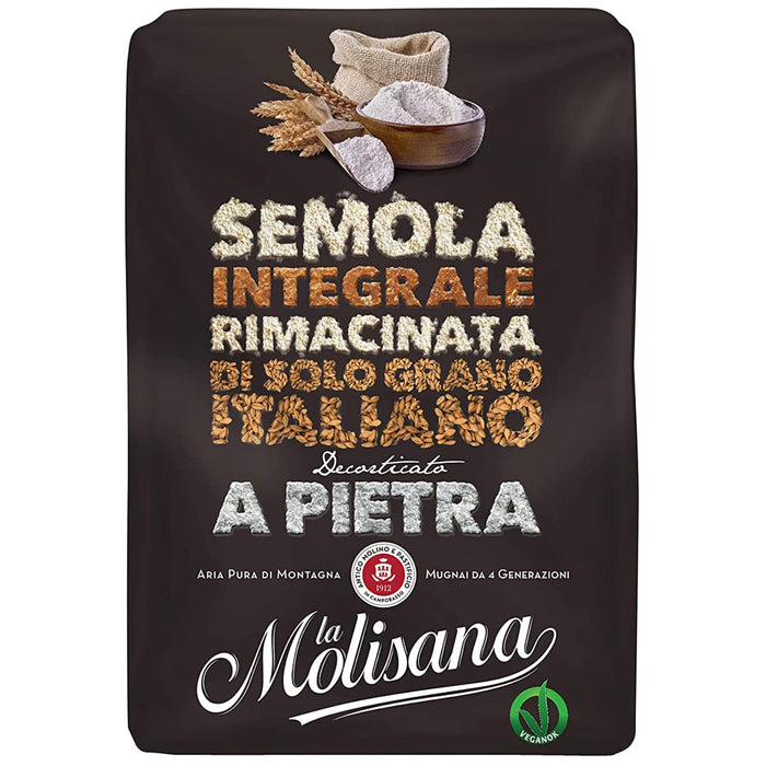 La Molisana Semola Integrale Rimacinata - Double Milled Durum Whole Wheat Semolina, 2.2 lb