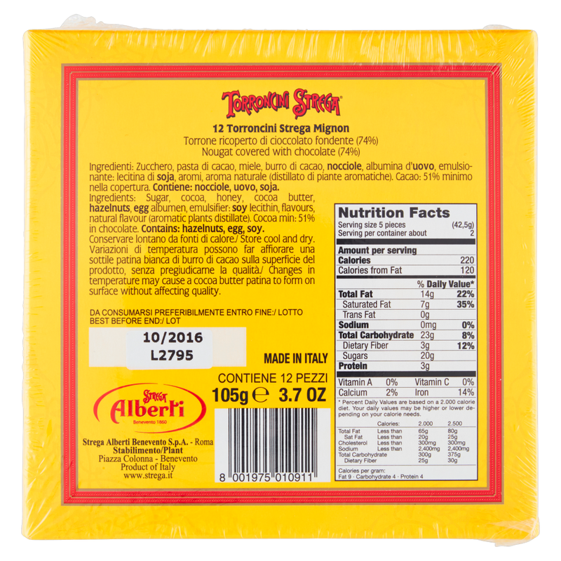 Strega Mini Hard Nougat, Torroncini Strega, 12 Piece Box, 3.7 oz | 105g