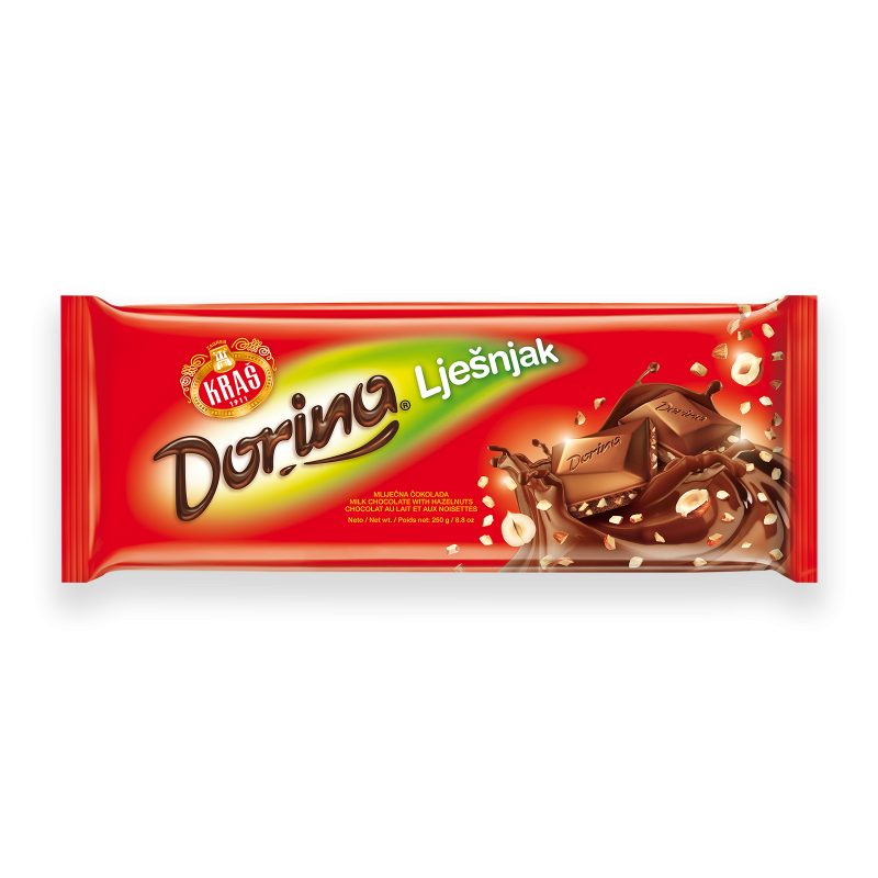 Kras Dorina Milk Chocolate with Crushed Hazelnut Bar, 7.7 oz | 220g
