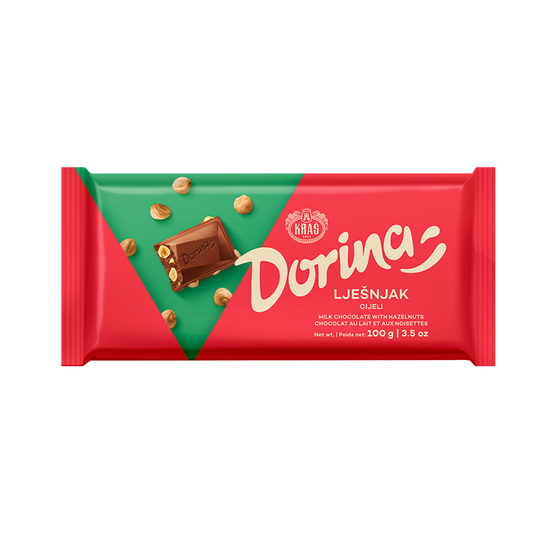 Kras Dorina Milk Chocolate with Whole Hazelnut Bar, 7.7 oz | 220g