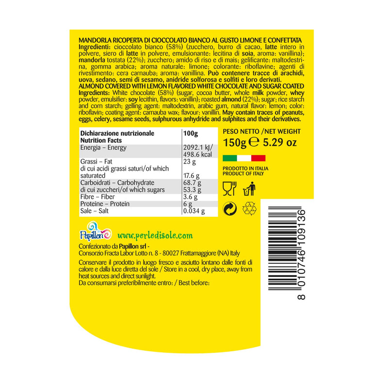 Perle di Sole Lemon Chocolate covered Almonds, 5.29 oz