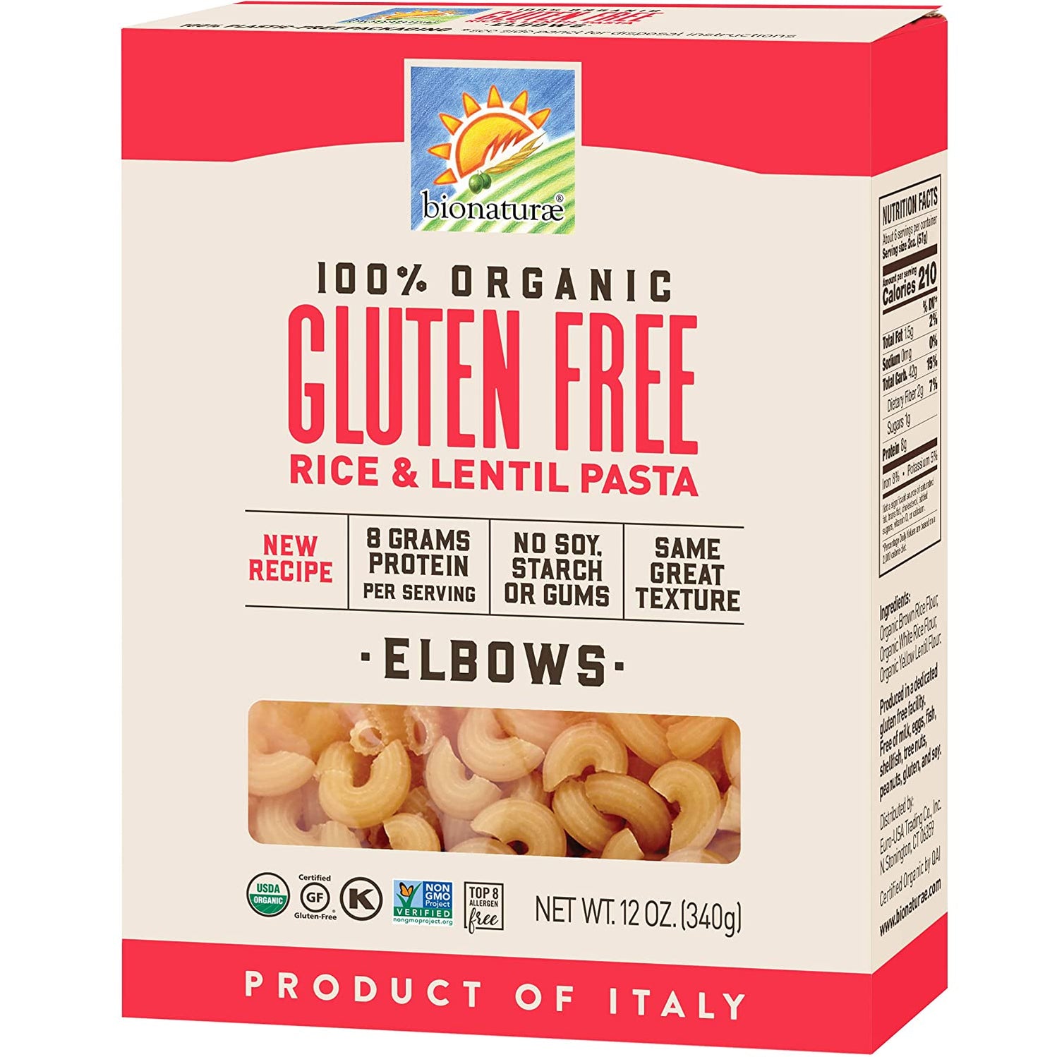 Bionaturae Organic Gluten Free Elbows Pasta, Rice and Lentils, 12 oz