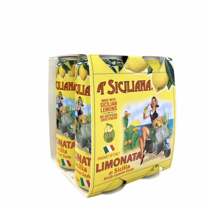 A' Siciliana Sicilian Limonata, Lemon Soda, 4 x 330ML