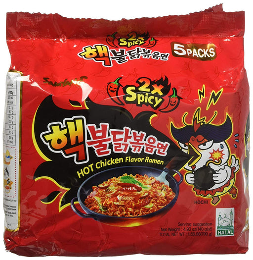 5-Pack Samyang 2X Spicy Hot Chicken Ramen, 5 x 4.93 oz | 700g