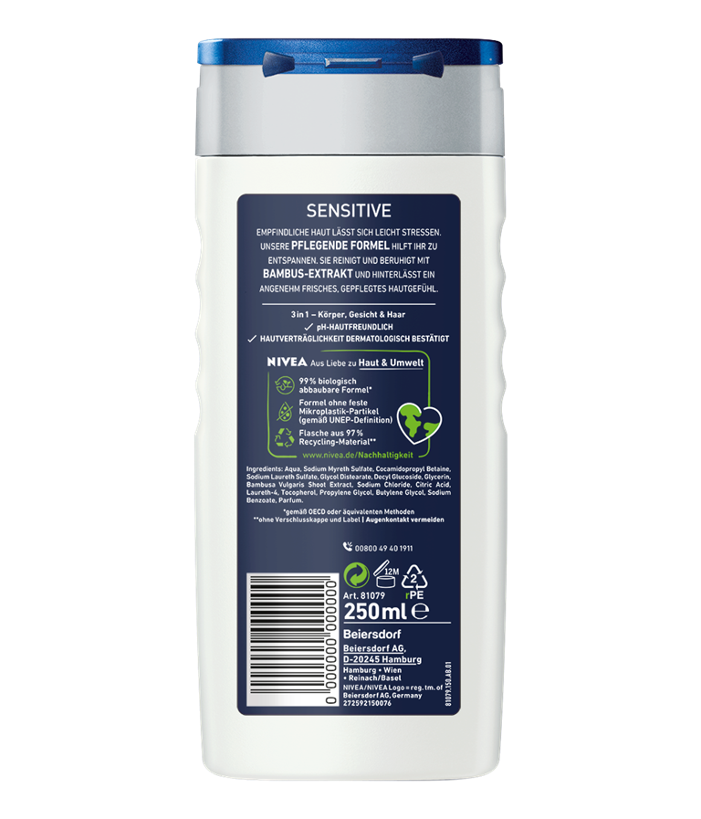 Nivea Men Shower Gel, Sensitive, Soothing & Bamboo Extract, 8.5 oz | 250ml