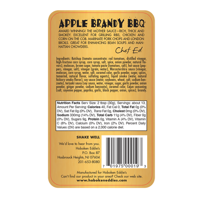 Hoboken Eddie's Apple Brandy BBQ, 14 oz