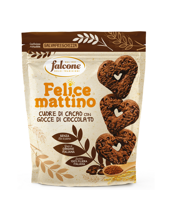 Falcone Cocoa Hearts With Chocolate Chips Cookies, 17.6 oz | 500g