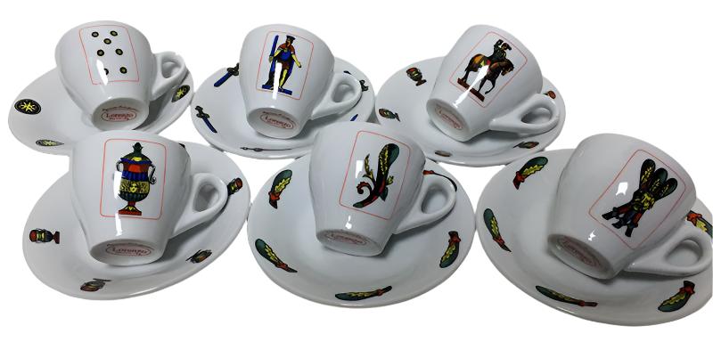 Italian Playing Cards Espresso Cups and Saucers set of 6