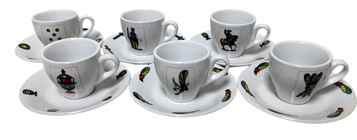 Italian Playing Cards Espresso Cups and Saucers set of 6