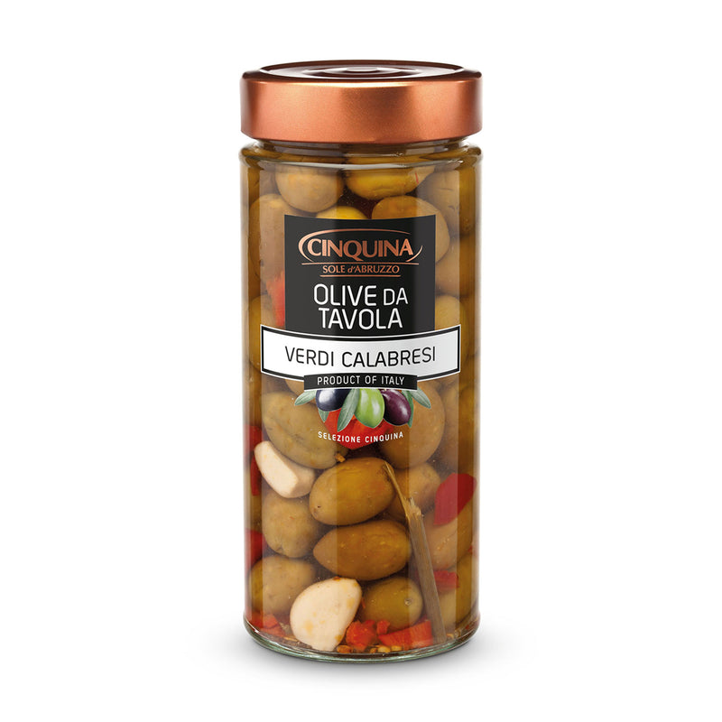 Cinquina Spicy Green Calabrese Olives, 11.35 oz