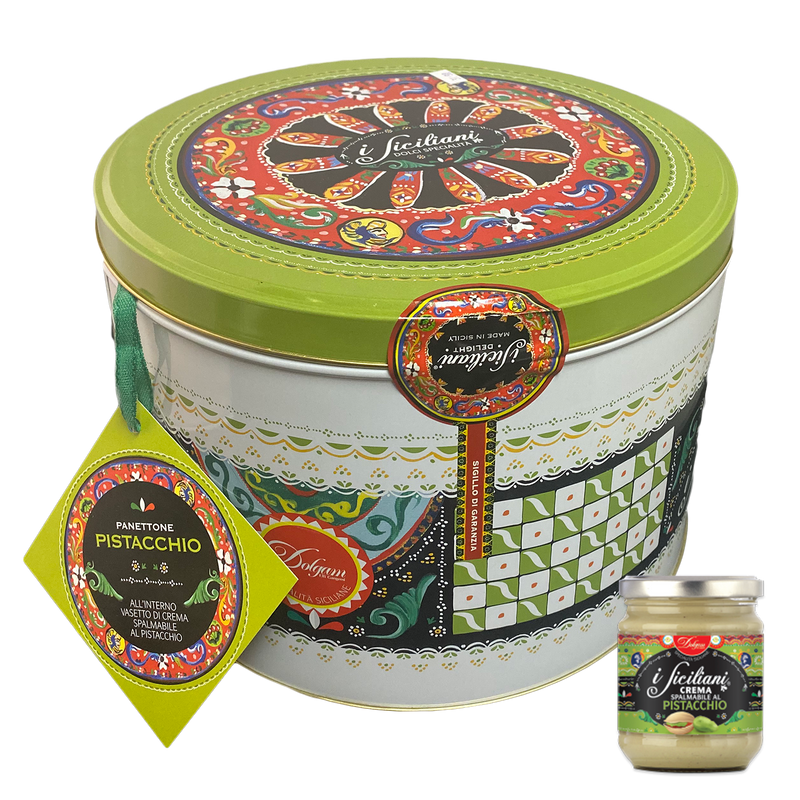 Dolgam Pistachio Panettone Gift TIN, with Pistachio Cream, 28oz - 800g