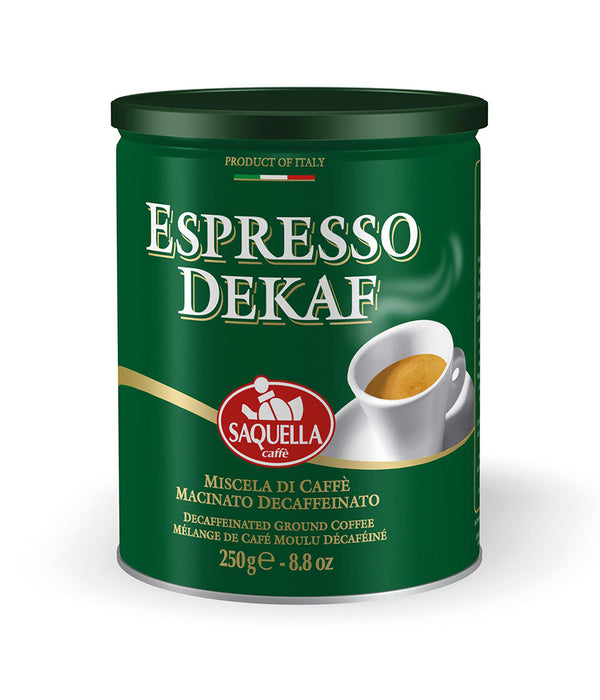 Saquella Caffe Espresso Dekaf Tin, Ground Coffee, 8.8 oz | 250g