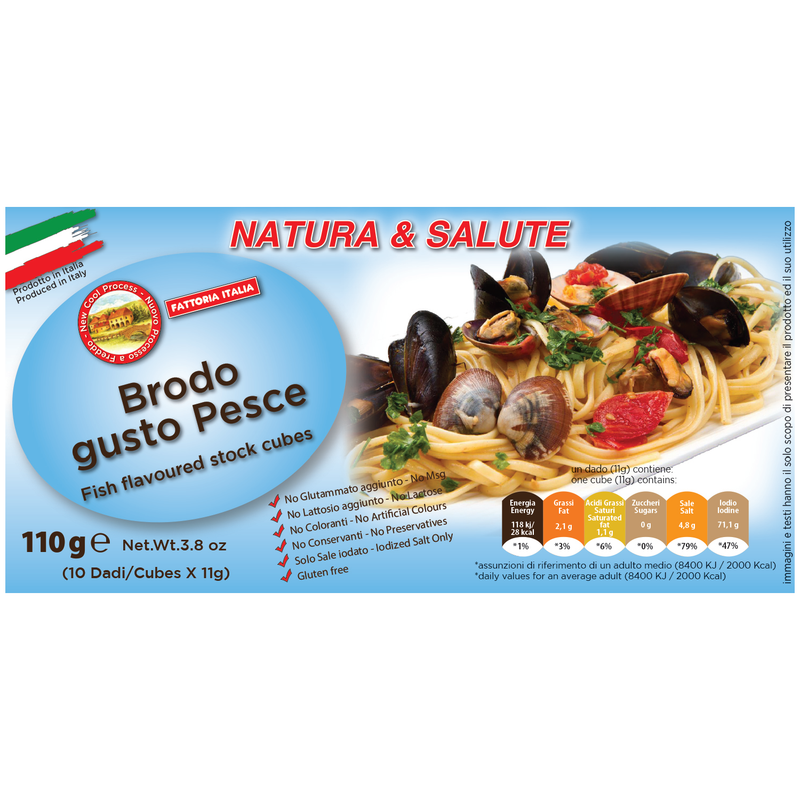 Fattoria Italia Bouillon Cubes: Fish Flavored Stock, 10 cubes, 3.8 oz | 110g