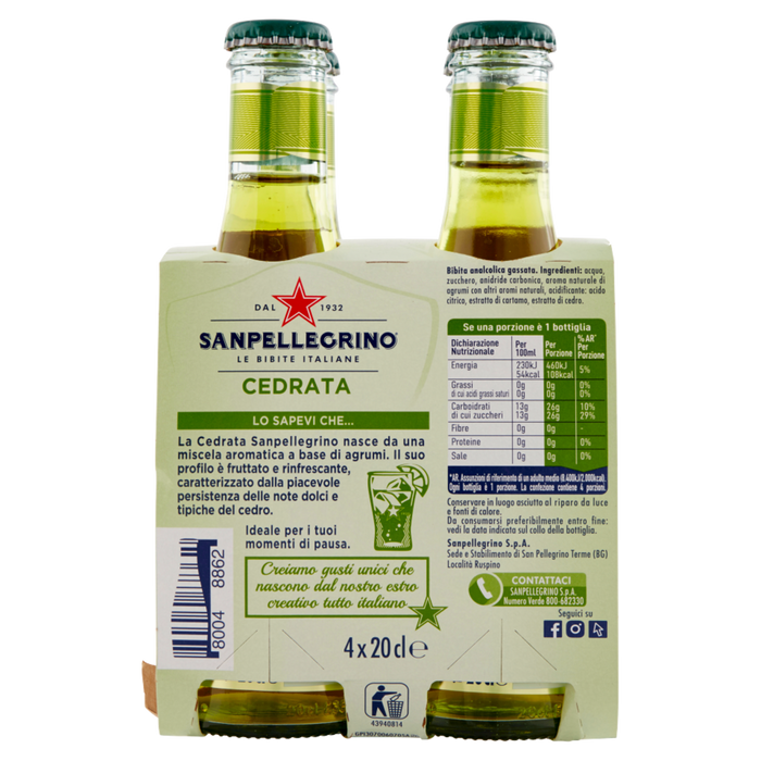 SanPellegrino Soda, Cedrata Citron, 6.8 oz, 4 pack