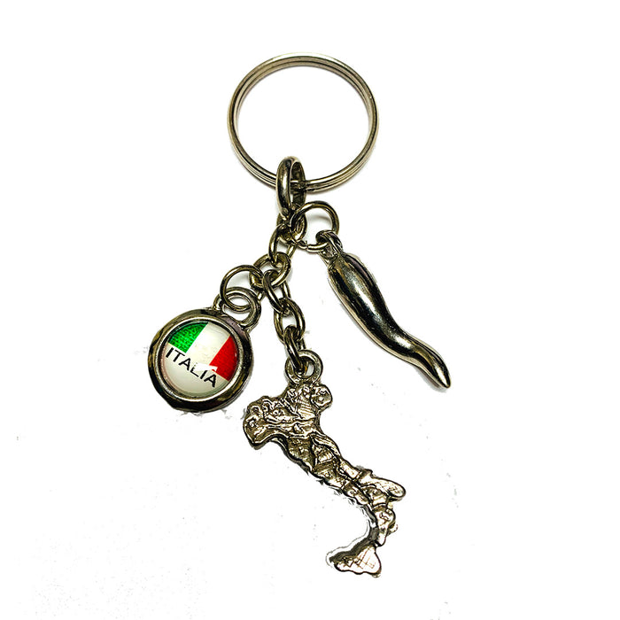 Italian Flag, Boot, and Horn for Good-luck Keychain