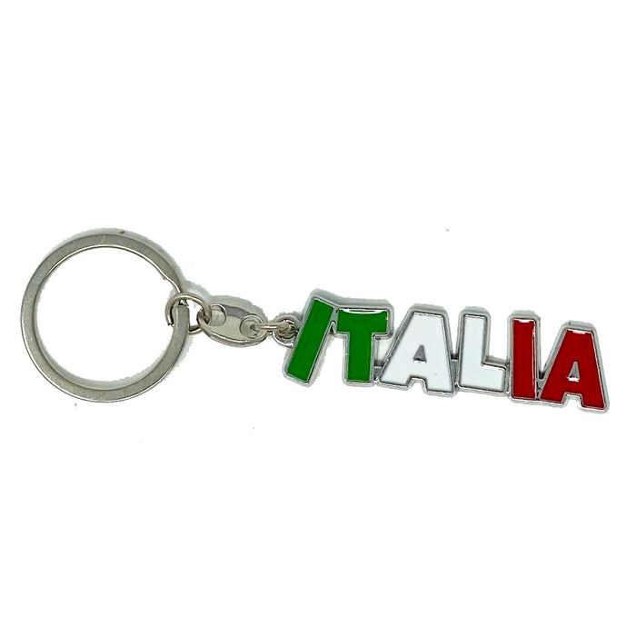 Italia Word Long Flag Metal Key-chain, 3"