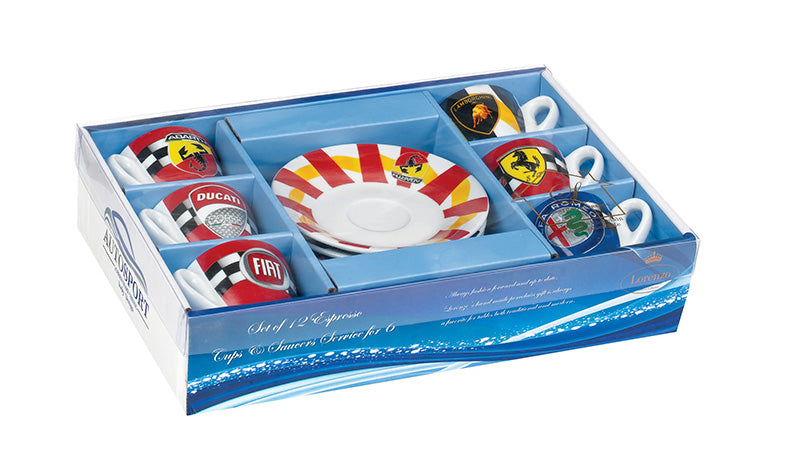 Auto sport Espresso Cups--set of 6 cups and saucers