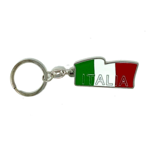 Italia Long Flag With Italia Word Metal Keychain, 2"