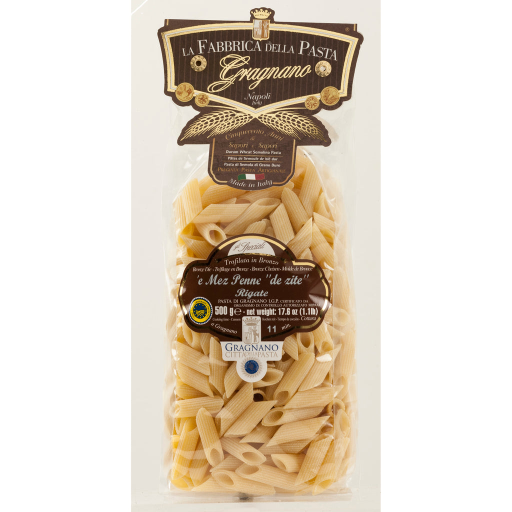 La Fabbrica Della Pasta le Mezze Penne de zite Rigate, #524, 17.6 oz —  Piccolo's Gastronomia Italiana