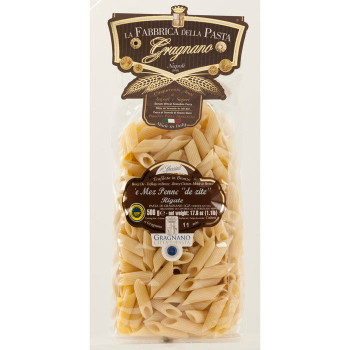 La Fabbrica Della Pasta le Mezze Penne "de zite" Rigate, #524, 17.6 oz | 500g