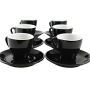 Nuova Point - Cappuccino Cups and Saucers, Black, set of 6